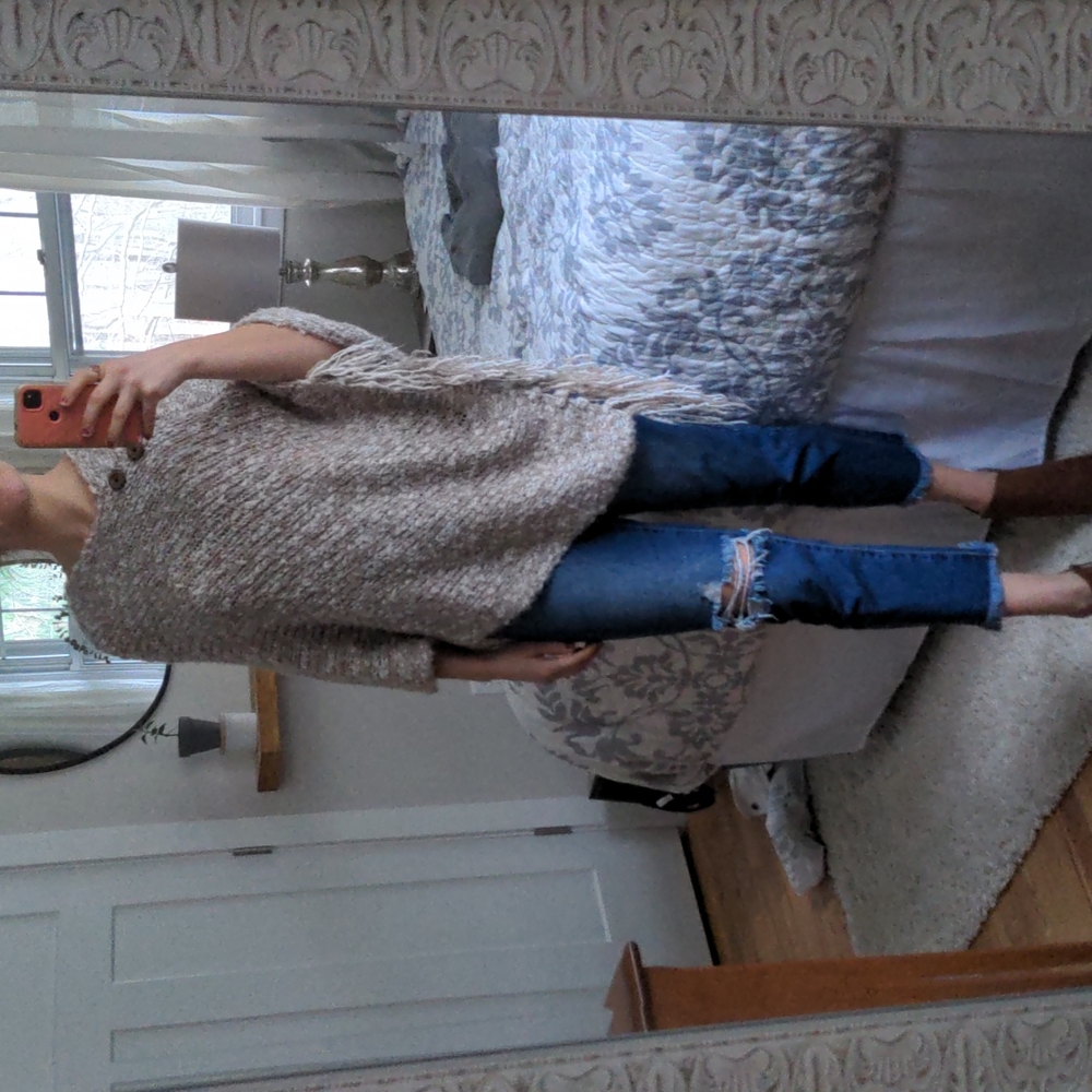 Cream and White Poncho